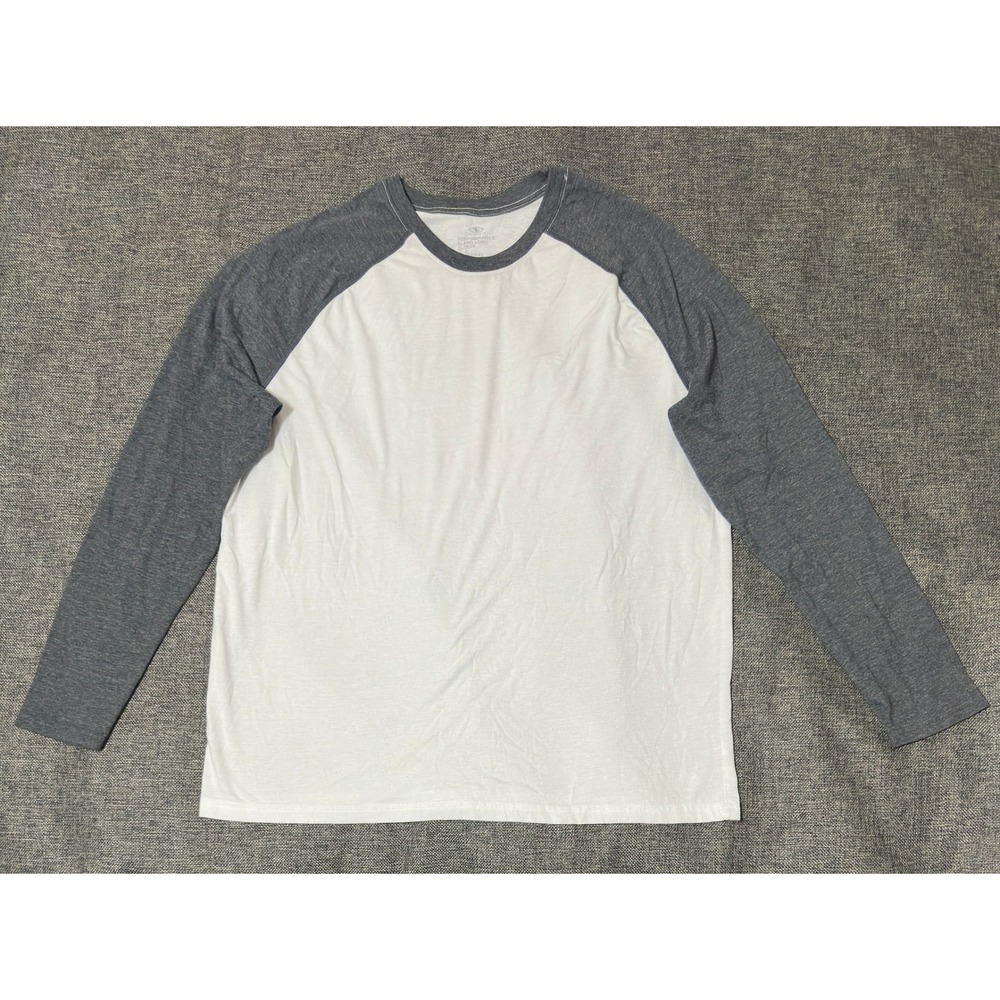 Athletic Works Mens Large Long Sleeve Performance Raglan Baseball Tee White Gray